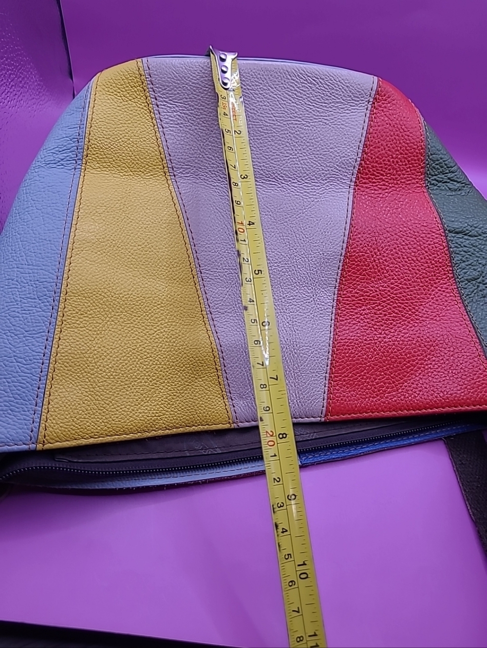 Amerileather Multicolor Panel Leather Crossbody Bag - Colorblock Red, Lavender - Picture 16 of 16